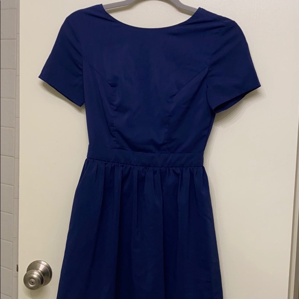 Simple Navy Blue Open Back Dress